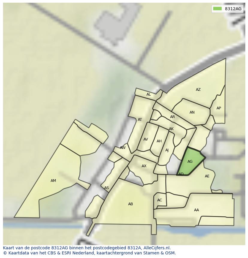 Afbeelding van het postcodegebied 8312 AG op de kaart.