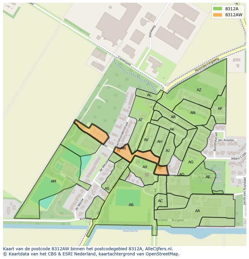 Afbeelding van het postcodegebied 8312 AW op de kaart.