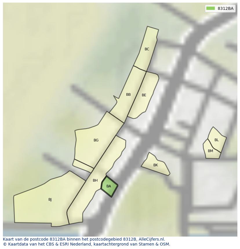 Afbeelding van het postcodegebied 8312 BA op de kaart.