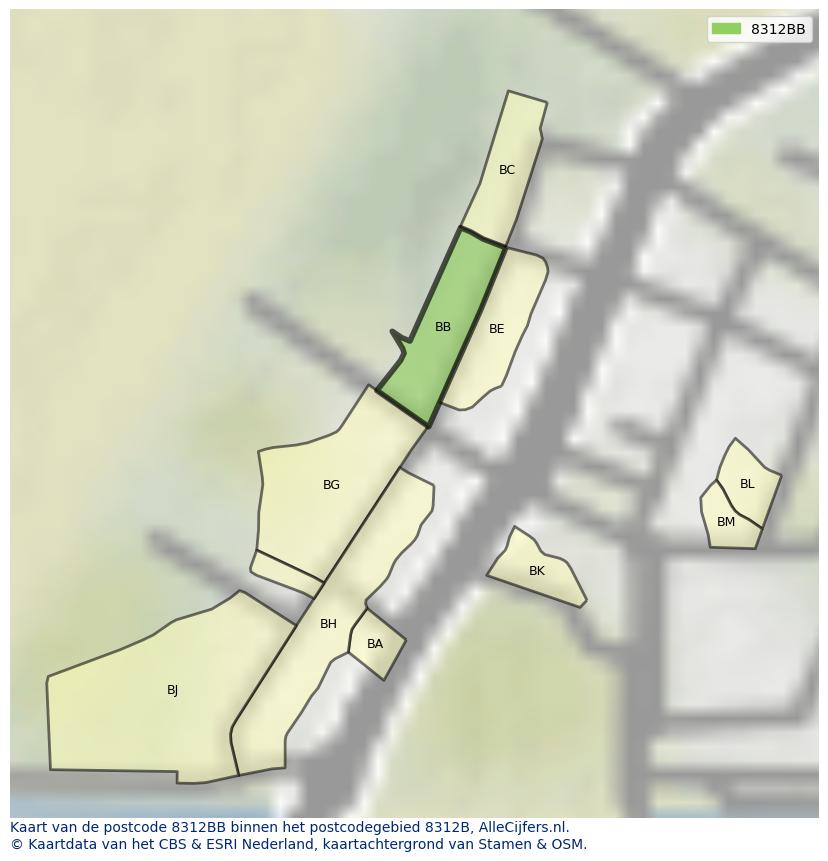 Afbeelding van het postcodegebied 8312 BB op de kaart.