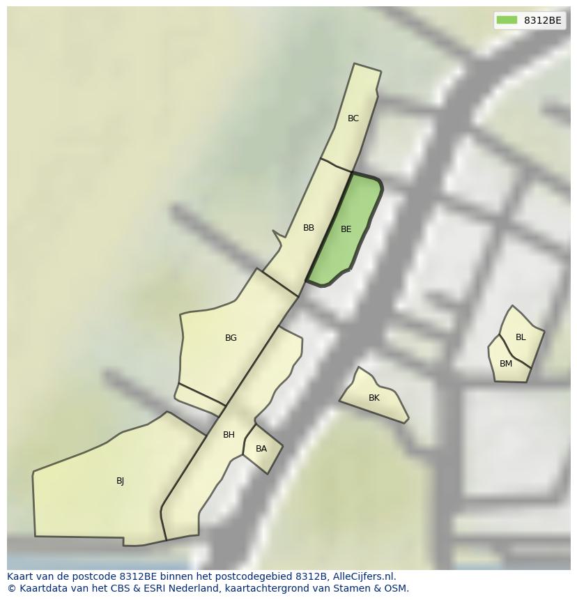 Afbeelding van het postcodegebied 8312 BE op de kaart.