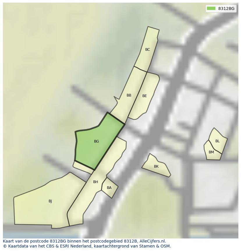 Afbeelding van het postcodegebied 8312 BG op de kaart.