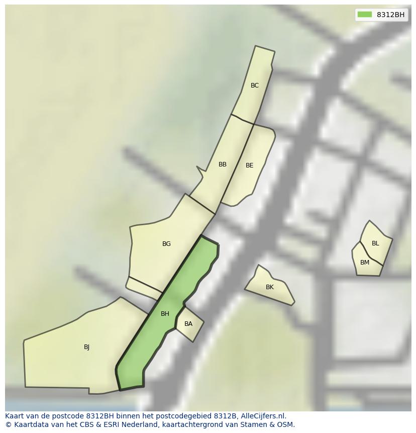 Afbeelding van het postcodegebied 8312 BH op de kaart.
