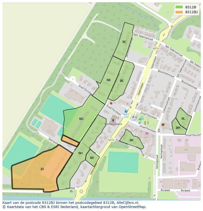 Afbeelding van het postcodegebied 8312 BJ op de kaart.