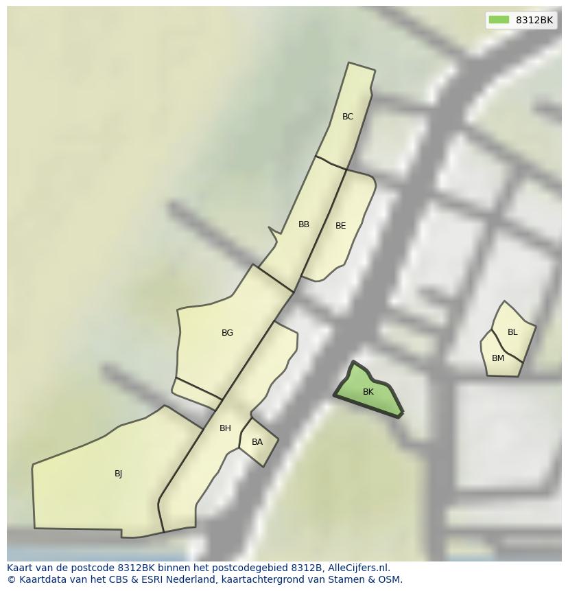 Afbeelding van het postcodegebied 8312 BK op de kaart.
