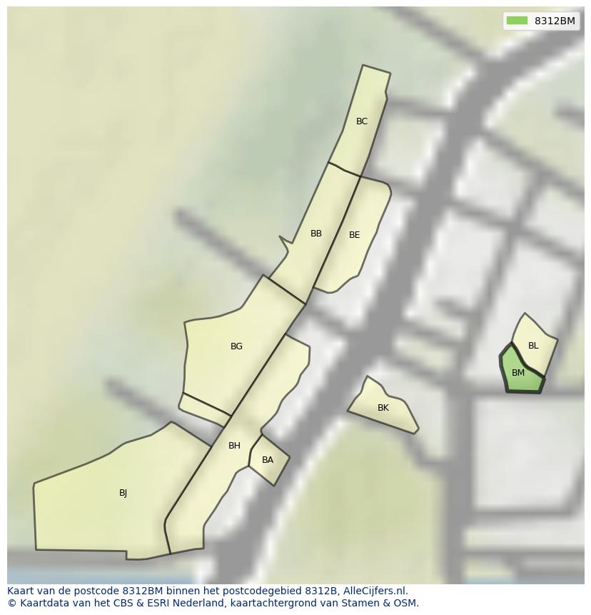Afbeelding van het postcodegebied 8312 BM op de kaart.