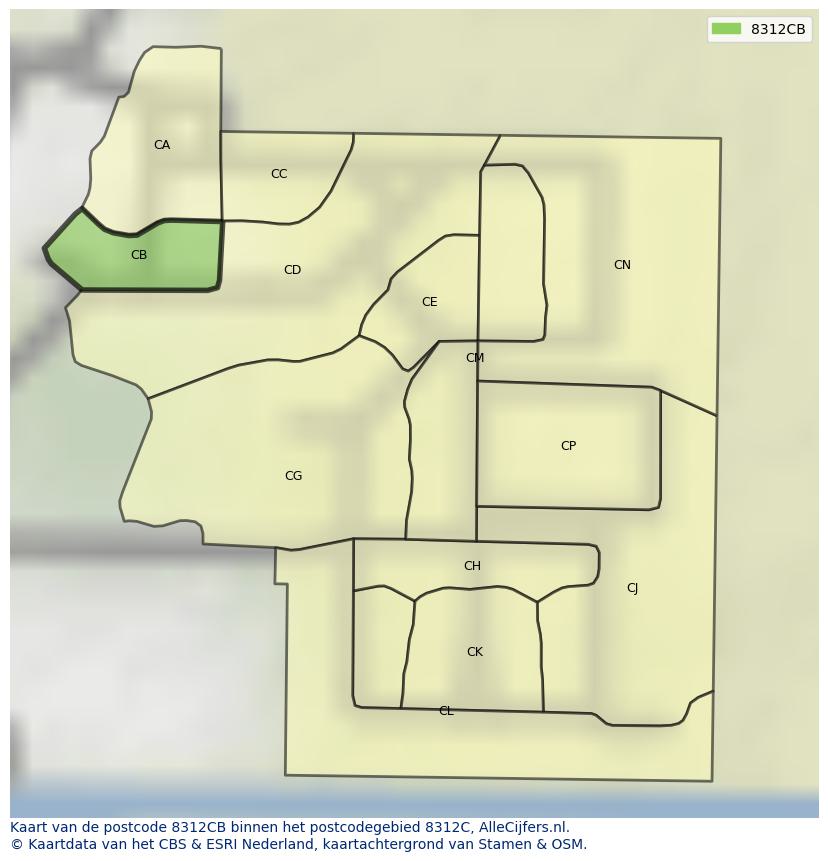 Afbeelding van het postcodegebied 8312 CB op de kaart.