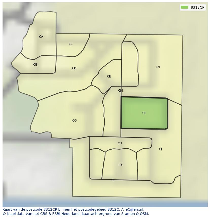 Afbeelding van het postcodegebied 8312 CP op de kaart.