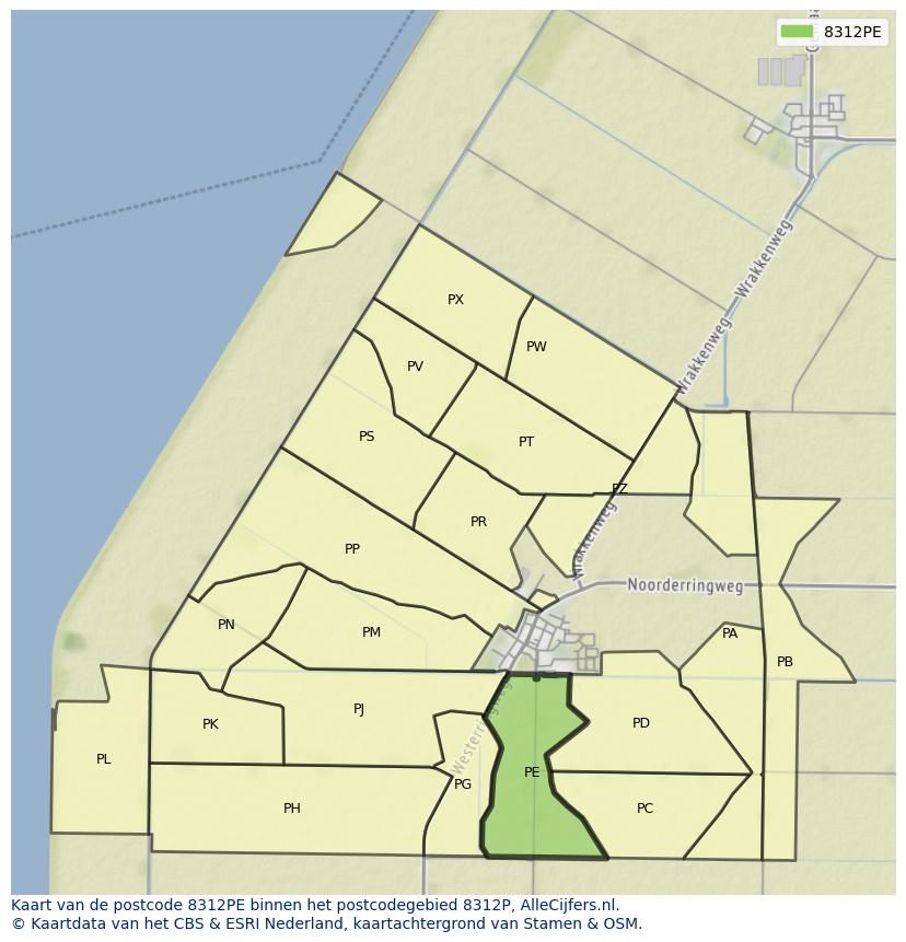 Afbeelding van het postcodegebied 8312 PE op de kaart.