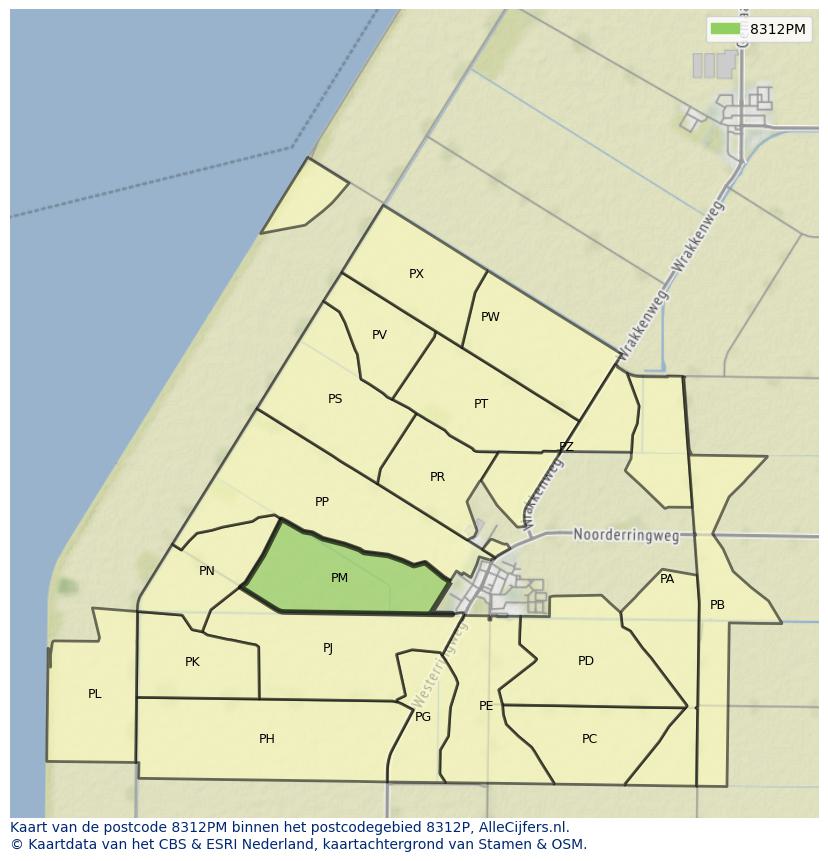 Afbeelding van het postcodegebied 8312 PM op de kaart.