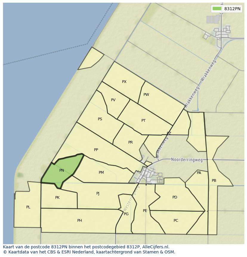 Afbeelding van het postcodegebied 8312 PN op de kaart.