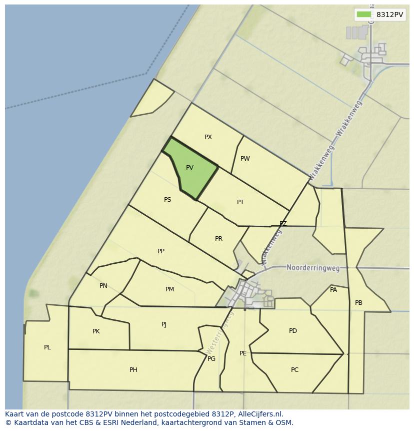 Afbeelding van het postcodegebied 8312 PV op de kaart.