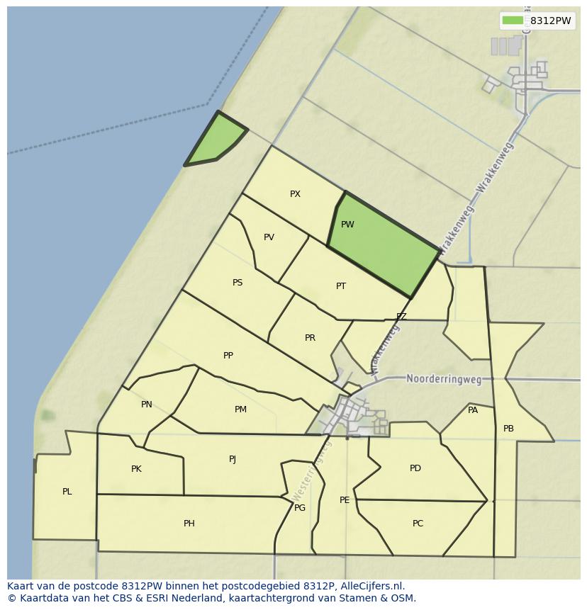 Afbeelding van het postcodegebied 8312 PW op de kaart.