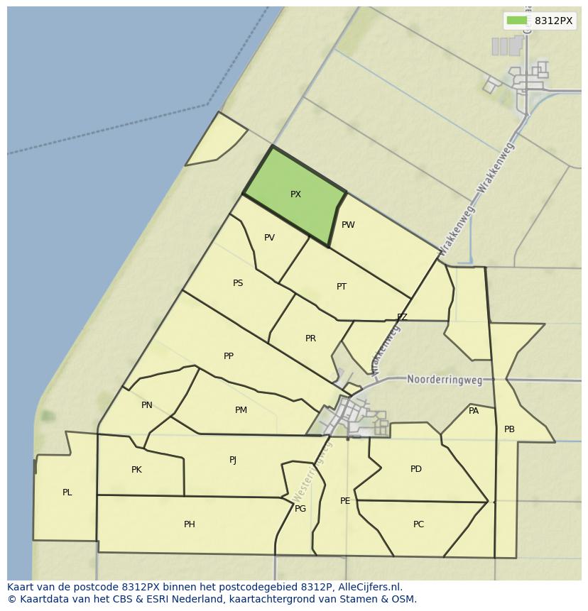 Afbeelding van het postcodegebied 8312 PX op de kaart.