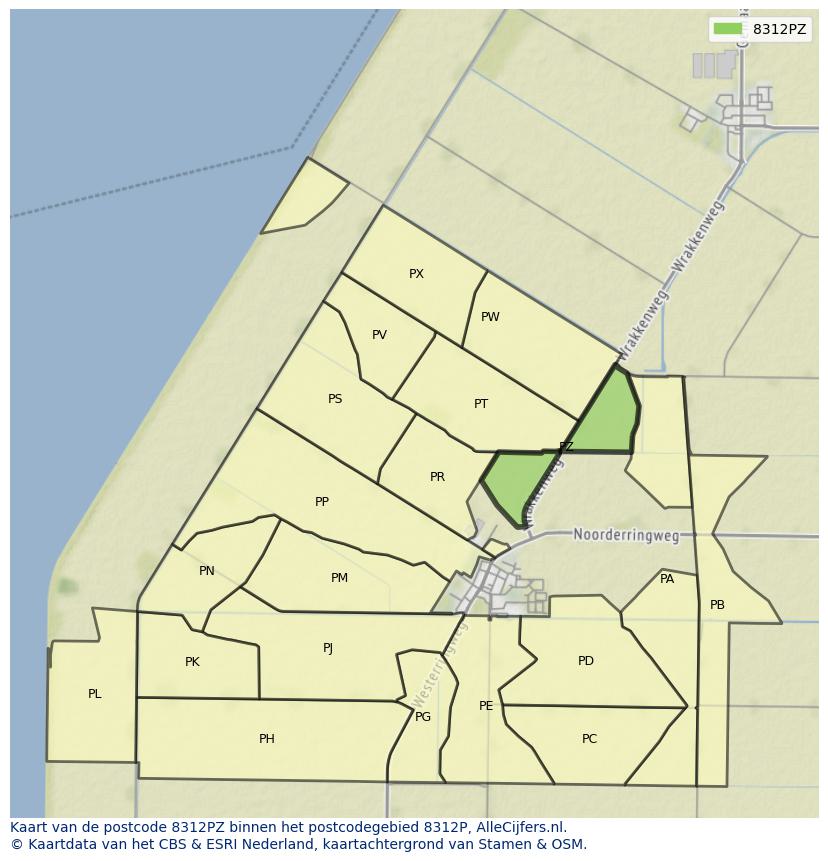 Afbeelding van het postcodegebied 8312 PZ op de kaart.