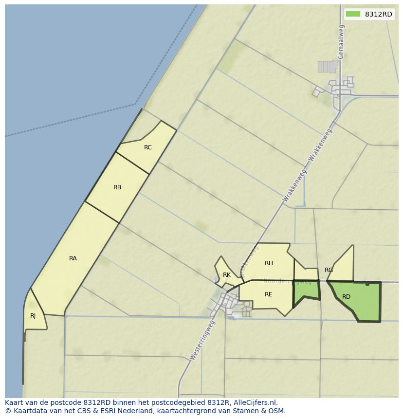 Afbeelding van het postcodegebied 8312 RD op de kaart.
