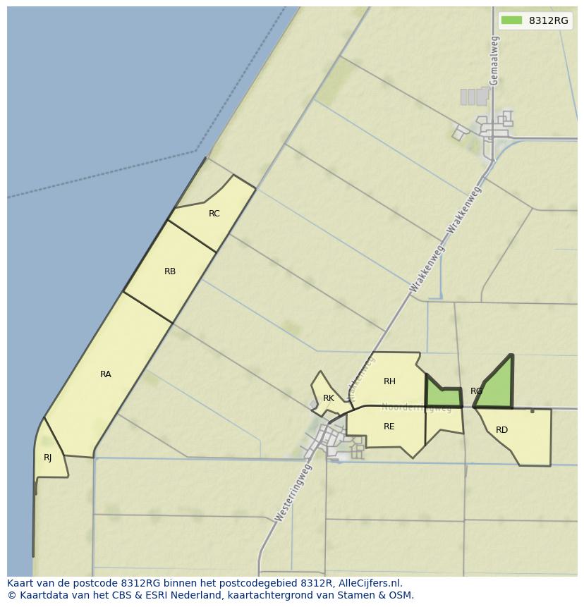 Afbeelding van het postcodegebied 8312 RG op de kaart.