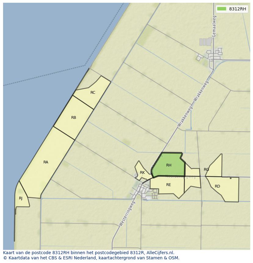 Afbeelding van het postcodegebied 8312 RH op de kaart.