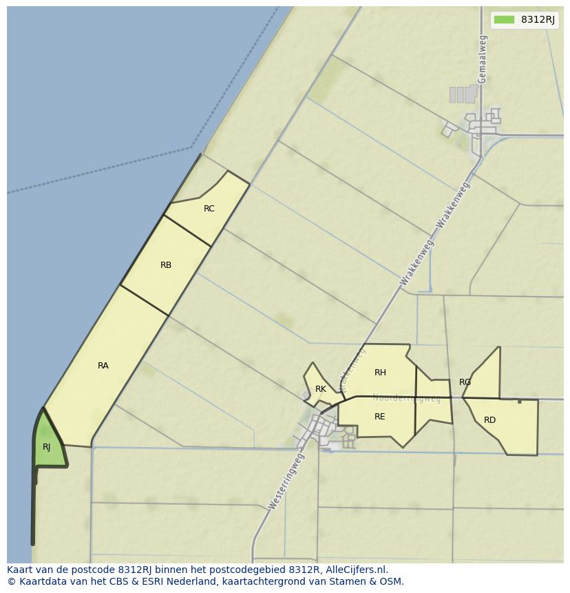 Afbeelding van het postcodegebied 8312 RJ op de kaart.