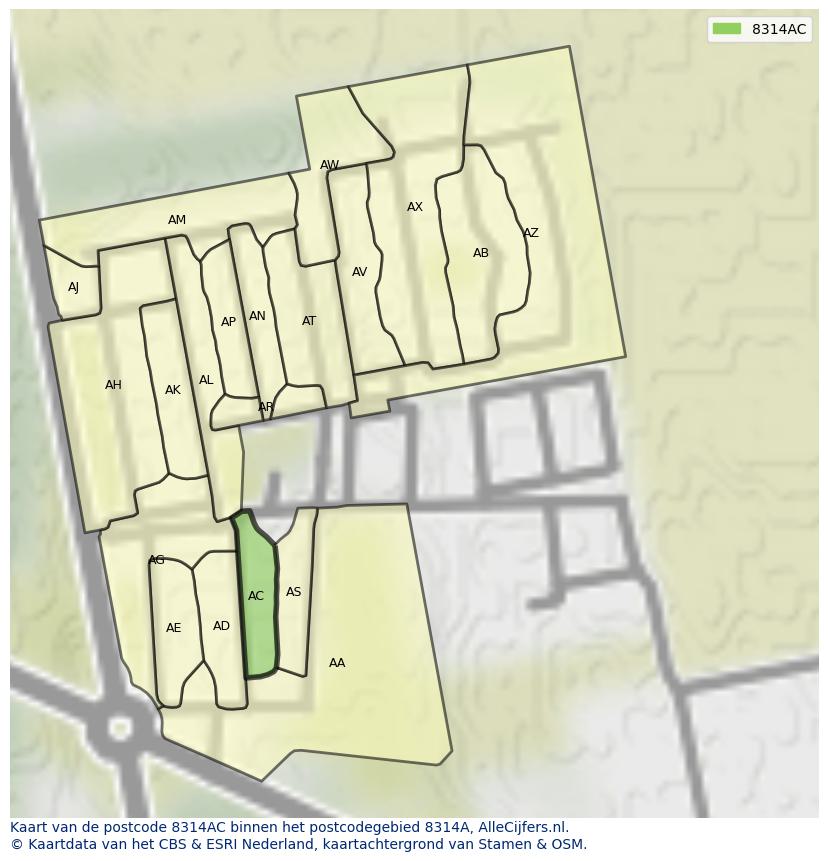 Afbeelding van het postcodegebied 8314 AC op de kaart.
