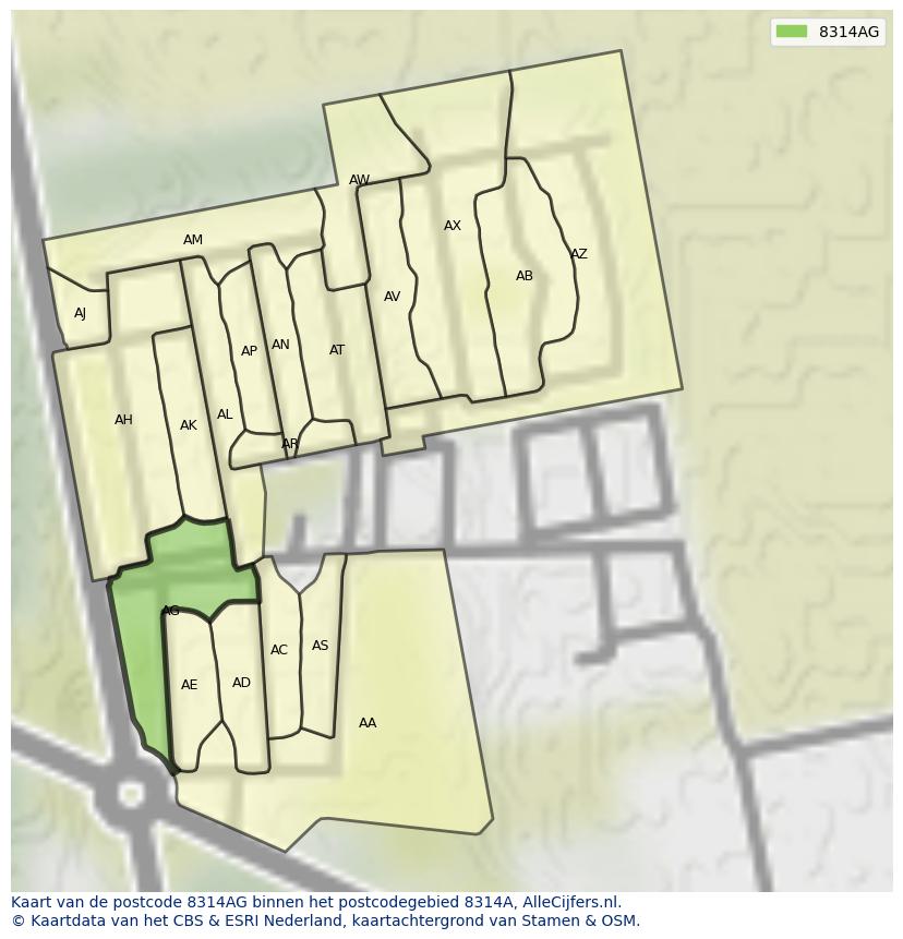 Afbeelding van het postcodegebied 8314 AG op de kaart.