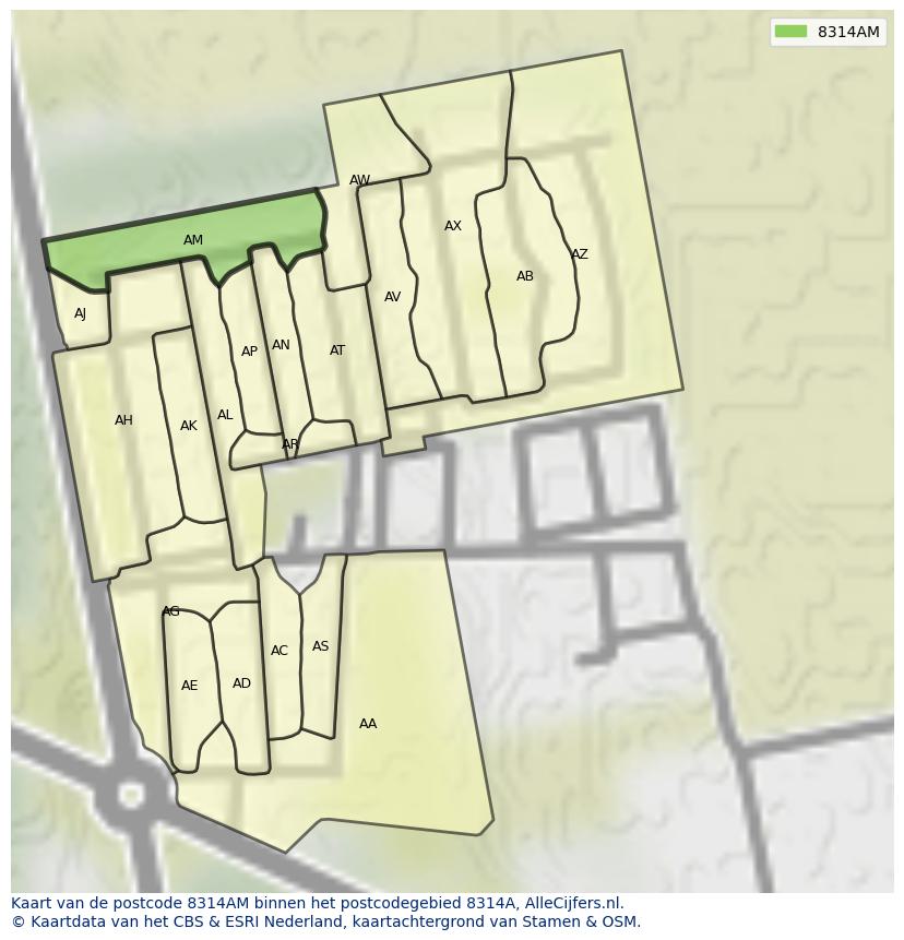 Afbeelding van het postcodegebied 8314 AM op de kaart.