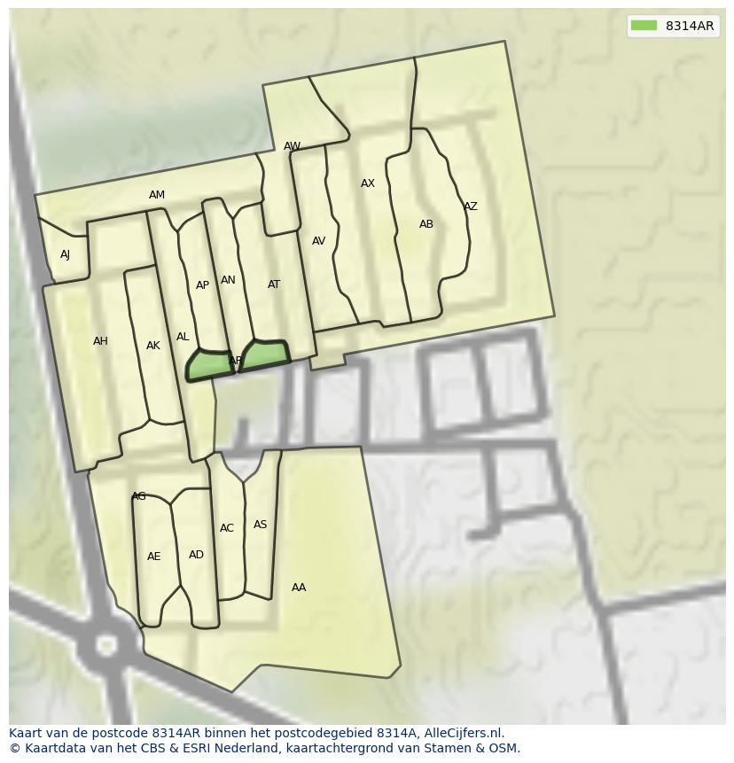 Afbeelding van het postcodegebied 8314 AR op de kaart.