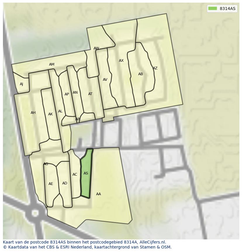 Afbeelding van het postcodegebied 8314 AS op de kaart.