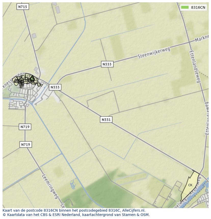 Afbeelding van het postcodegebied 8316 CN op de kaart.