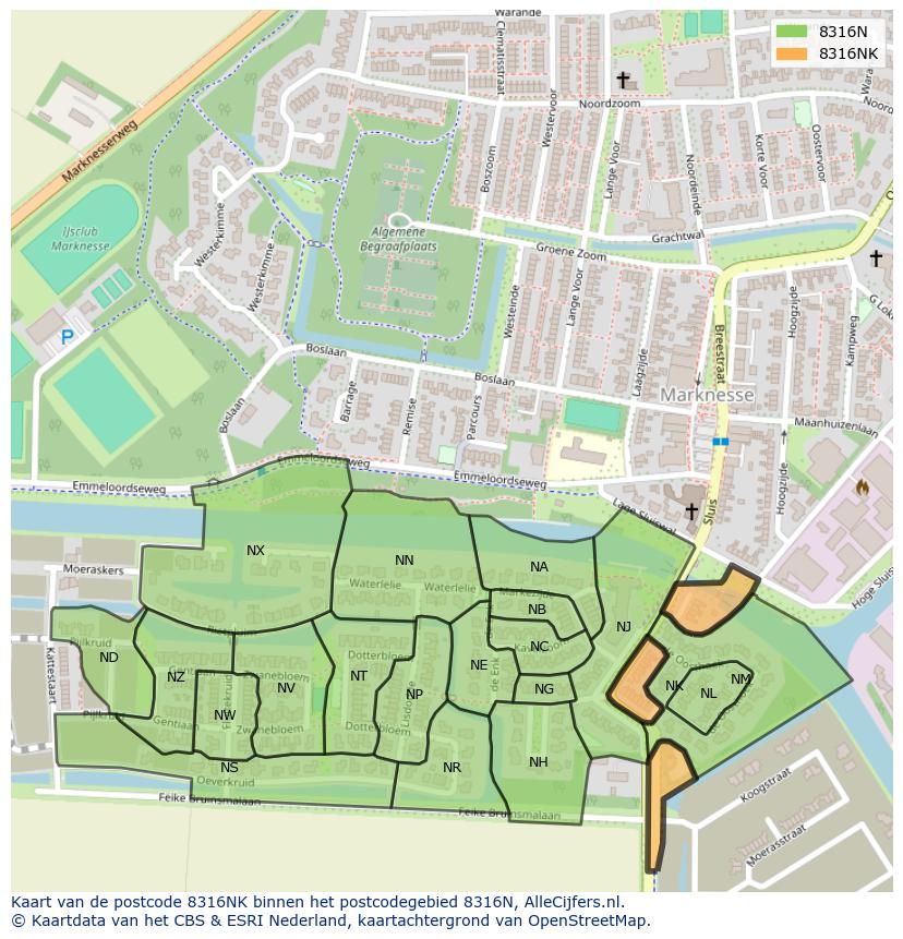 Afbeelding van het postcodegebied 8316 NK op de kaart.