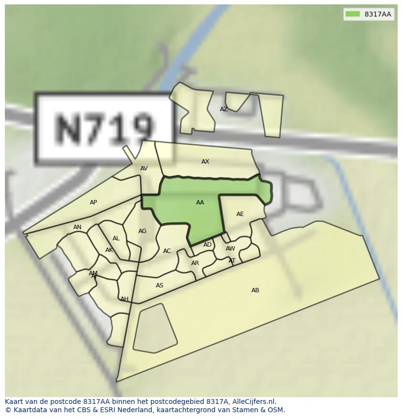 Afbeelding van het postcodegebied 8317 AA op de kaart.