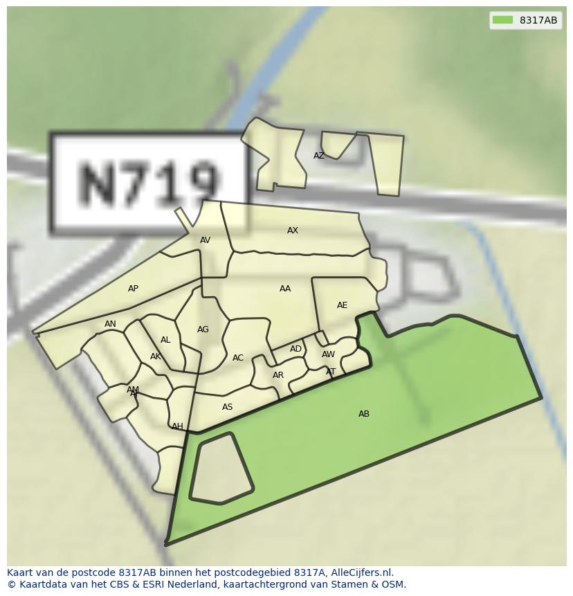 Afbeelding van het postcodegebied 8317 AB op de kaart.
