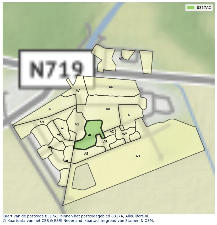 Afbeelding van het postcodegebied 8317 AC op de kaart.
