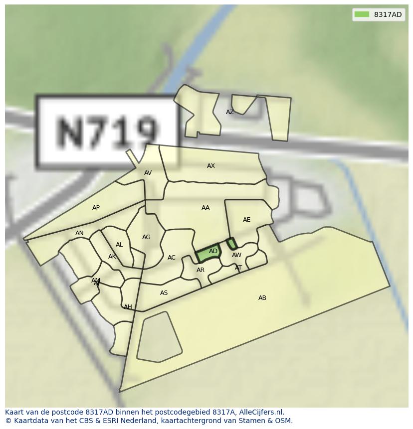Afbeelding van het postcodegebied 8317 AD op de kaart.