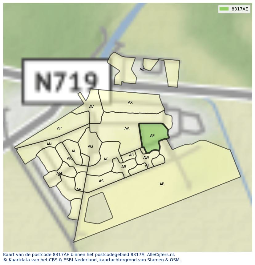 Afbeelding van het postcodegebied 8317 AE op de kaart.