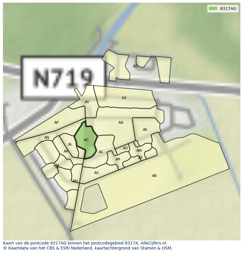 Afbeelding van het postcodegebied 8317 AG op de kaart.