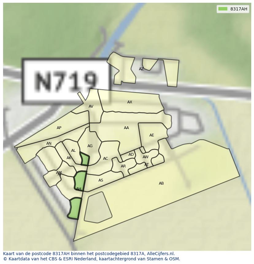 Afbeelding van het postcodegebied 8317 AH op de kaart.