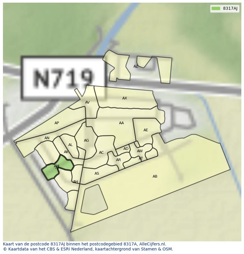 Afbeelding van het postcodegebied 8317 AJ op de kaart.