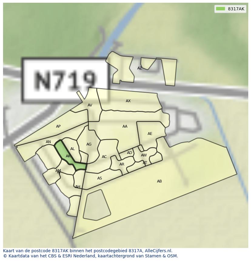 Afbeelding van het postcodegebied 8317 AK op de kaart.