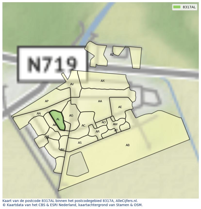 Afbeelding van het postcodegebied 8317 AL op de kaart.