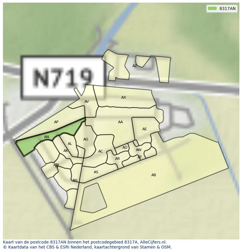 Afbeelding van het postcodegebied 8317 AN op de kaart.