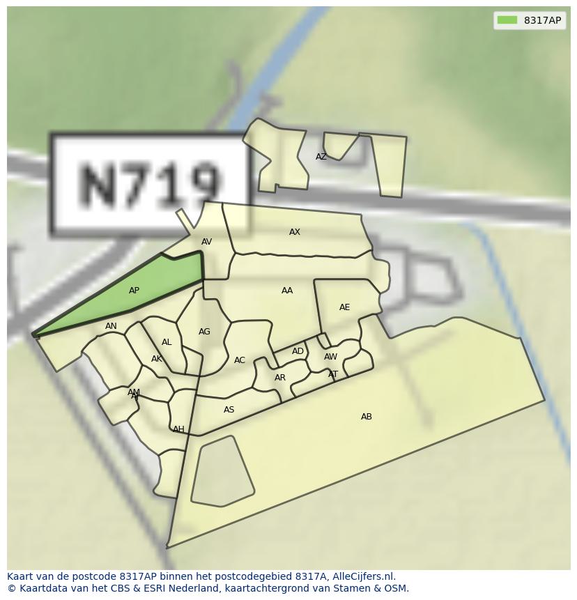 Afbeelding van het postcodegebied 8317 AP op de kaart.