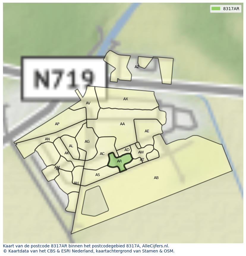 Afbeelding van het postcodegebied 8317 AR op de kaart.