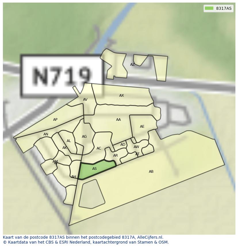 Afbeelding van het postcodegebied 8317 AS op de kaart.