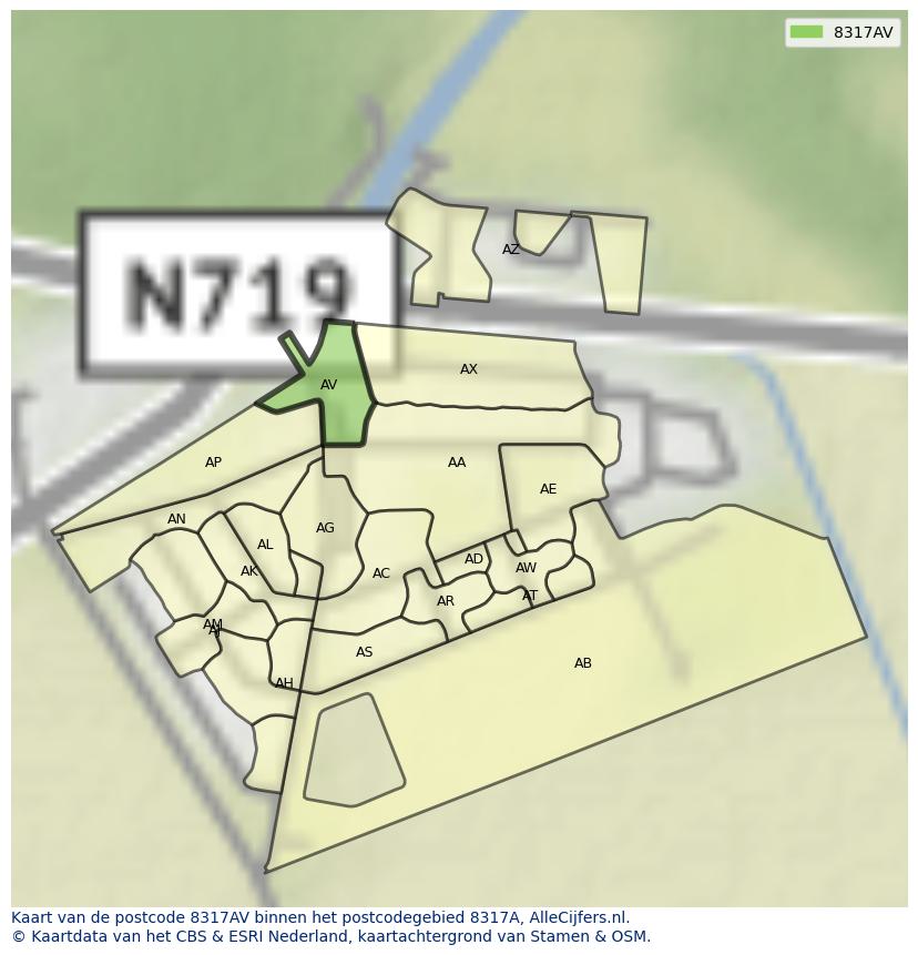 Afbeelding van het postcodegebied 8317 AV op de kaart.