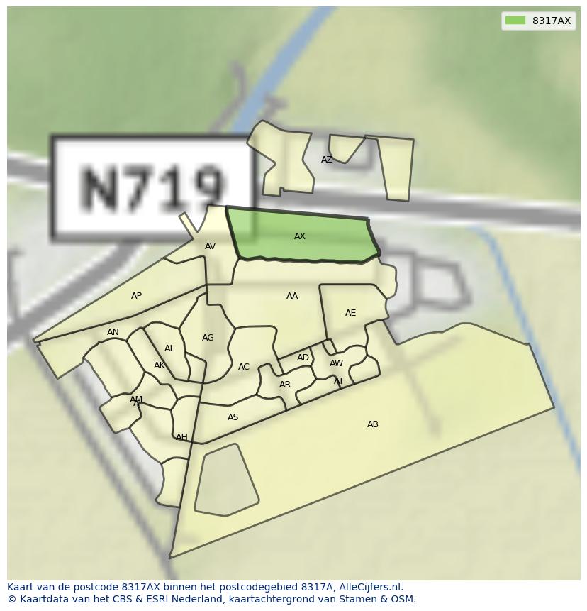 Afbeelding van het postcodegebied 8317 AX op de kaart.