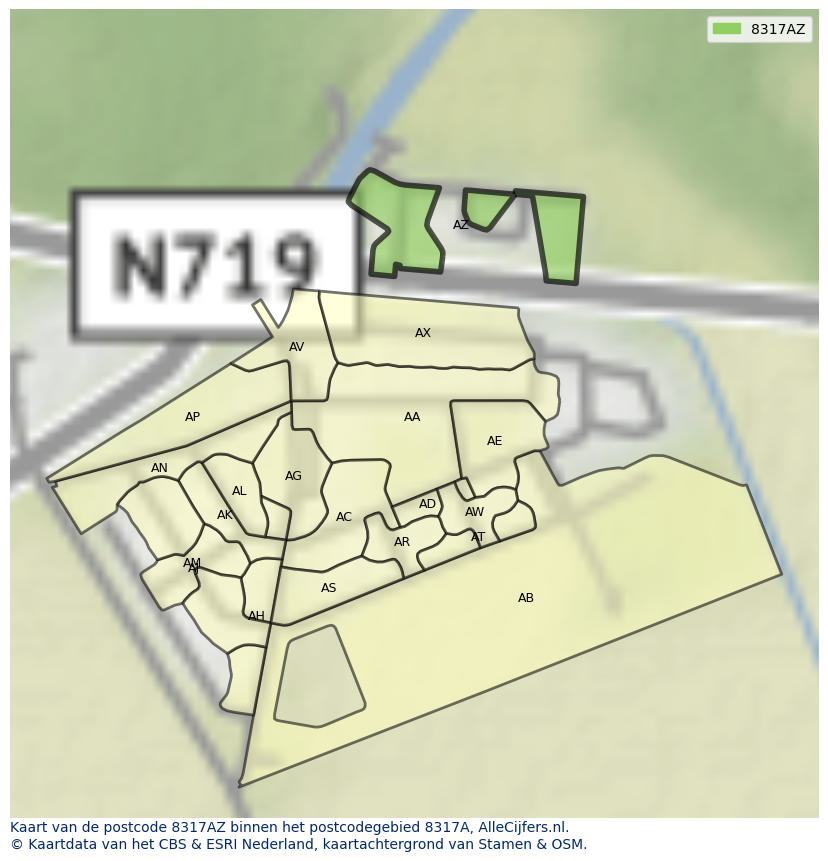 Afbeelding van het postcodegebied 8317 AZ op de kaart.