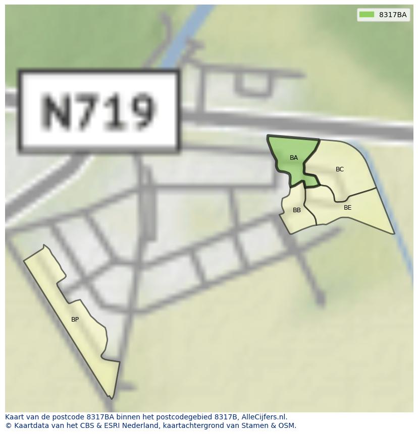 Afbeelding van het postcodegebied 8317 BA op de kaart.