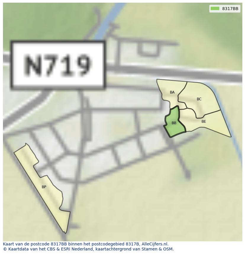 Afbeelding van het postcodegebied 8317 BB op de kaart.