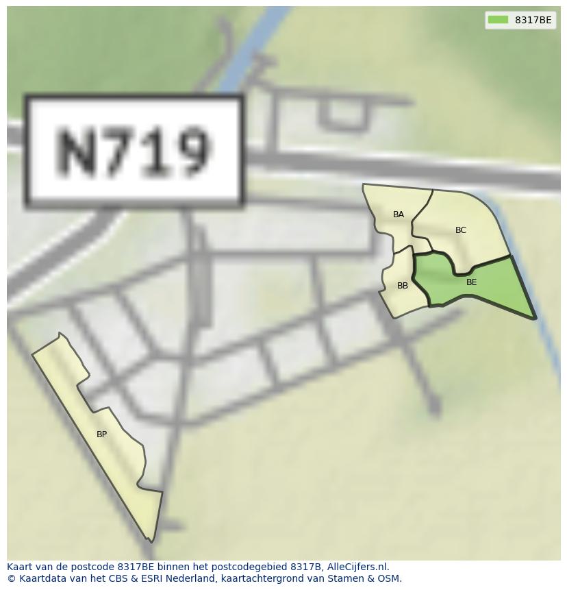 Afbeelding van het postcodegebied 8317 BE op de kaart.
